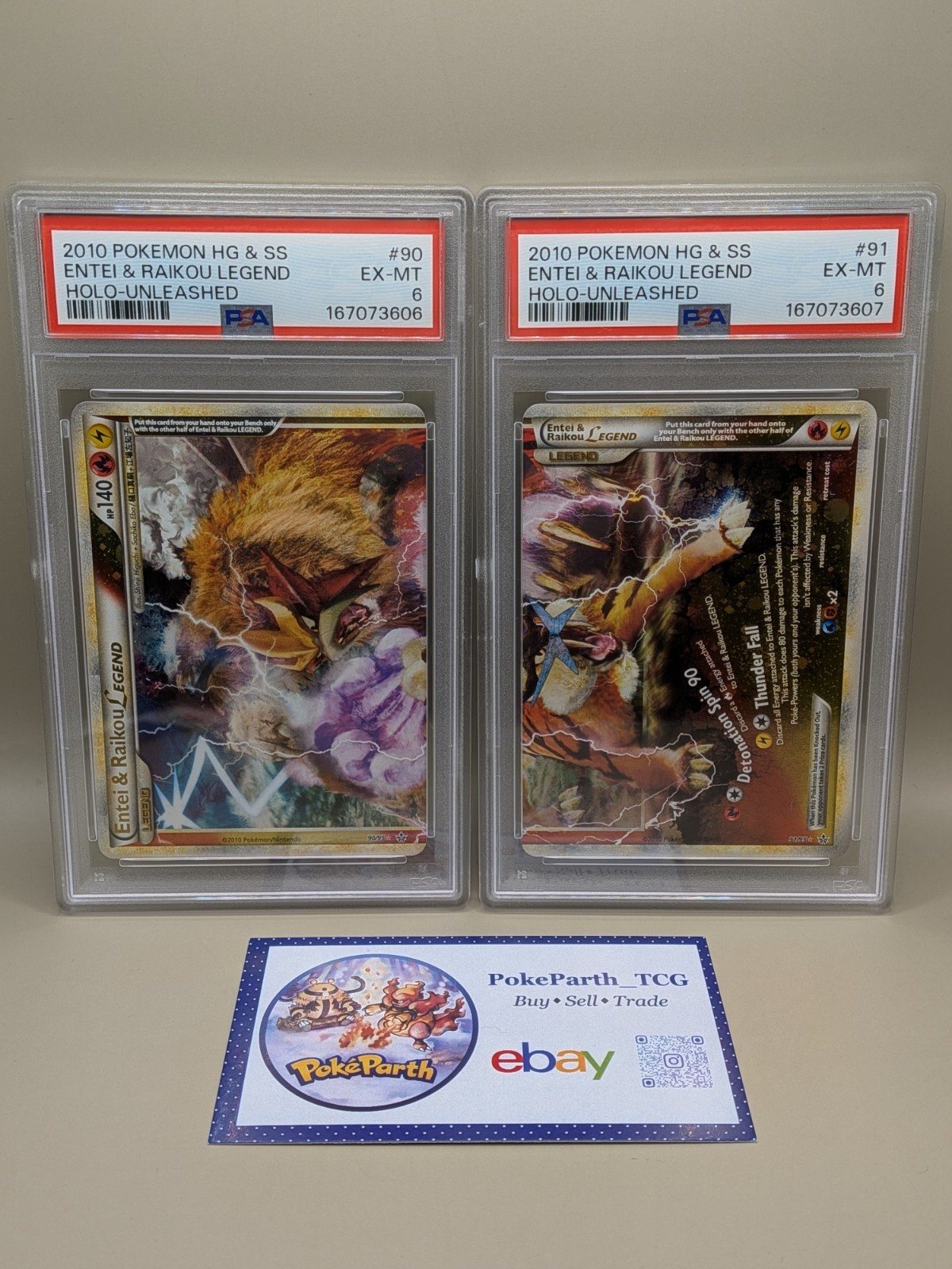 Entei & Raikou Legend HG & SS Unleashed PSA 6 90/95 91/95 Seq. Pokémon Vintage – Photo 1