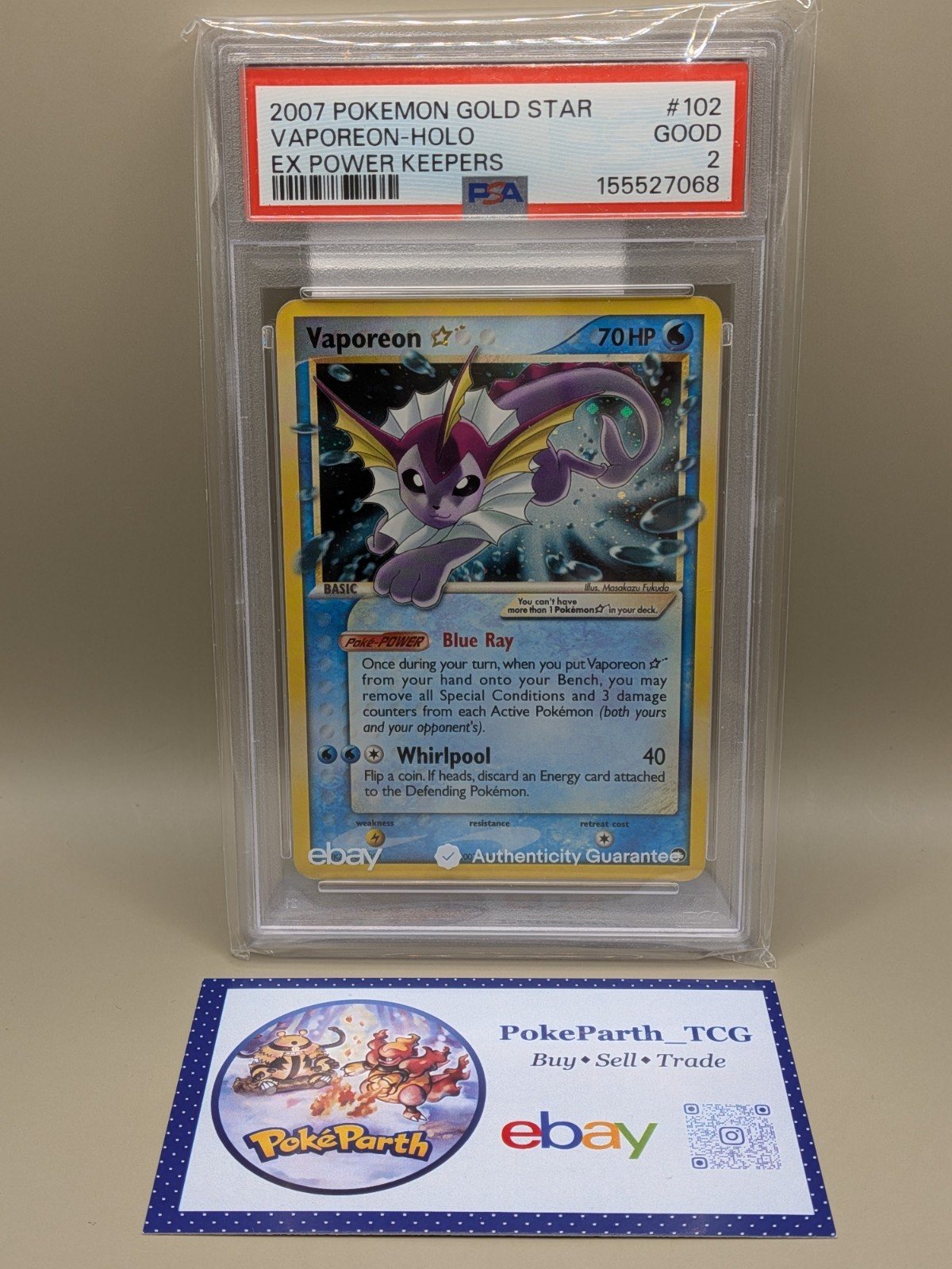 Vaporeon Gold Star 102/108 2007 POKEMON EX POWER KEEPERS PSA 2 – Photo 1