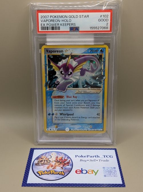 Vaporeon Gold Star 102/108 2007 POKEMON EX POWER KEEPERS PSA 2