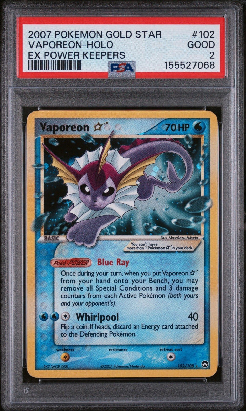 Vaporeon Gold Star 102/108 2007 POKEMON EX POWER KEEPERS PSA 2 – Photo 2