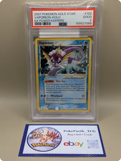 Vaporeon Gold Star 102/108 2007 POKEMON EX POWER KEEPERS PSA 2